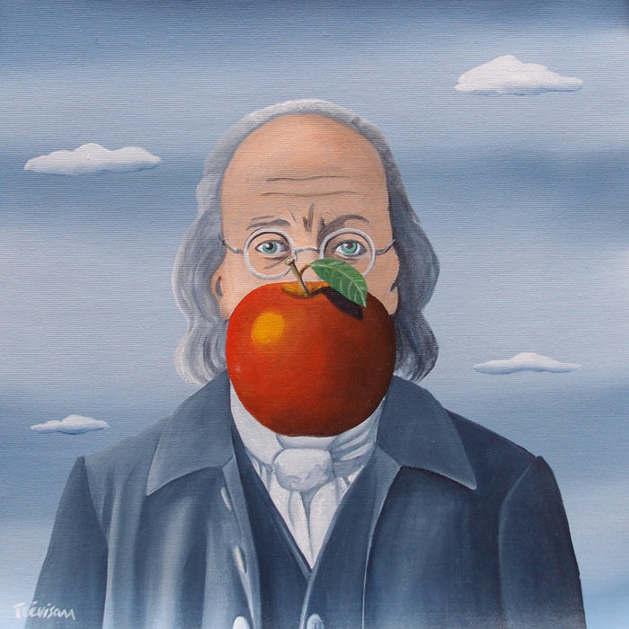 ben franklin rene magrite art history apple floating portrait figurative surrealism oil on canvas