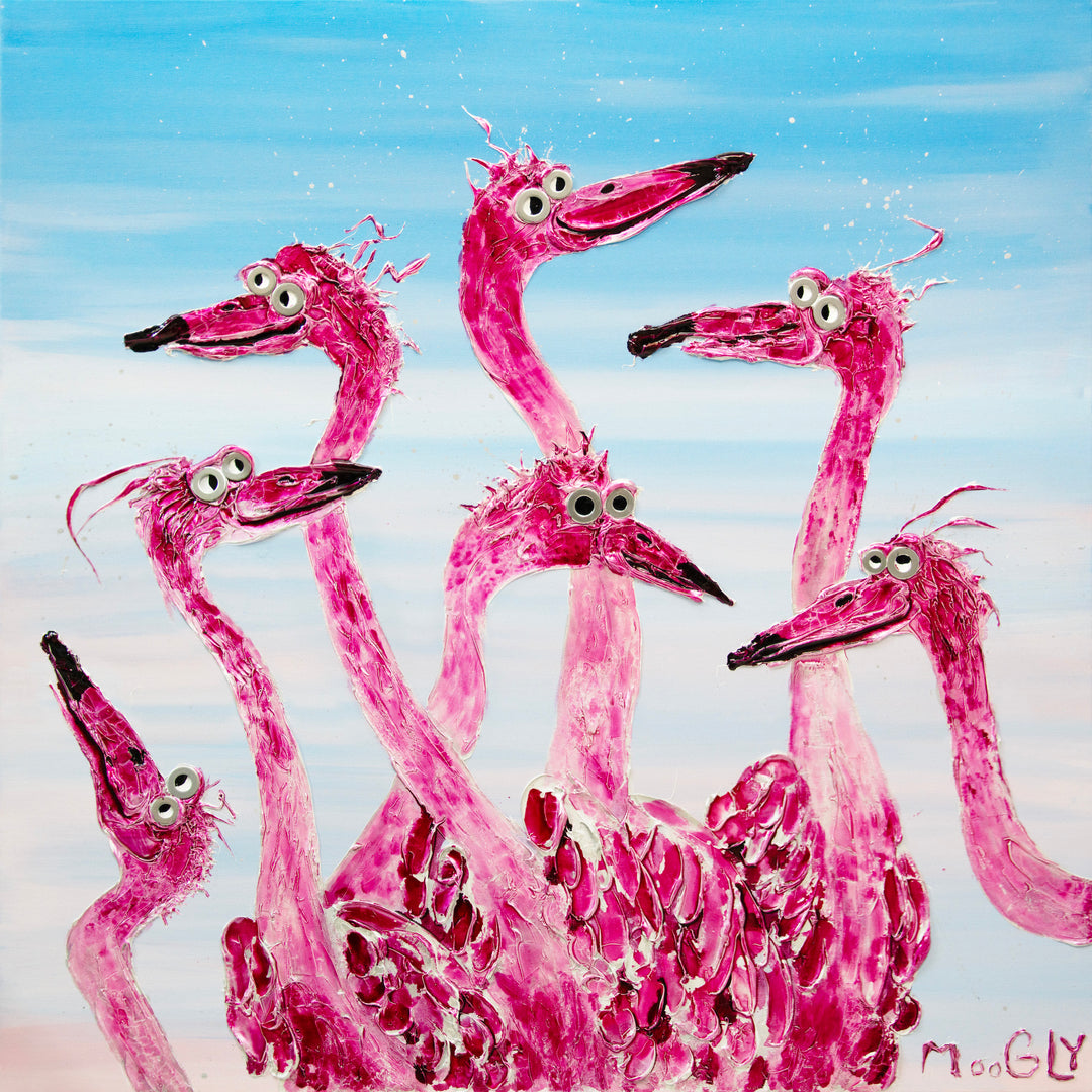 Pink Flamingoes, Ombre, Hot Pink, Textural, Resin Art, Washers, Bird Art