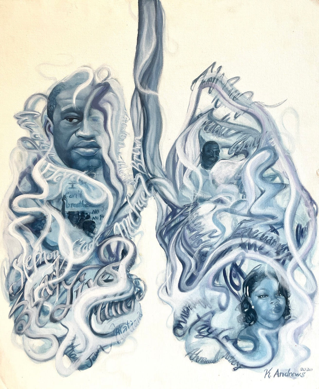 expressionist incarceration blue and white paint 