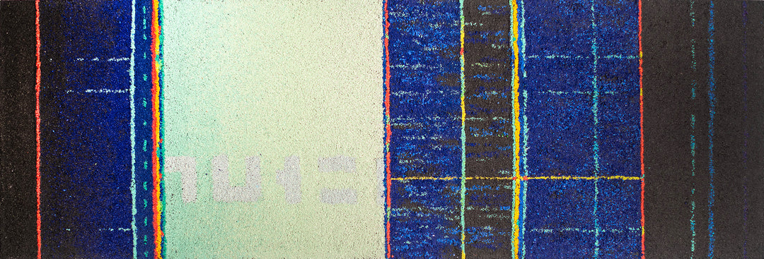 EX 6937 by Bob Landstrom. Modern art with vibrant colors and geometric patterns Volcanic rock textured art piece