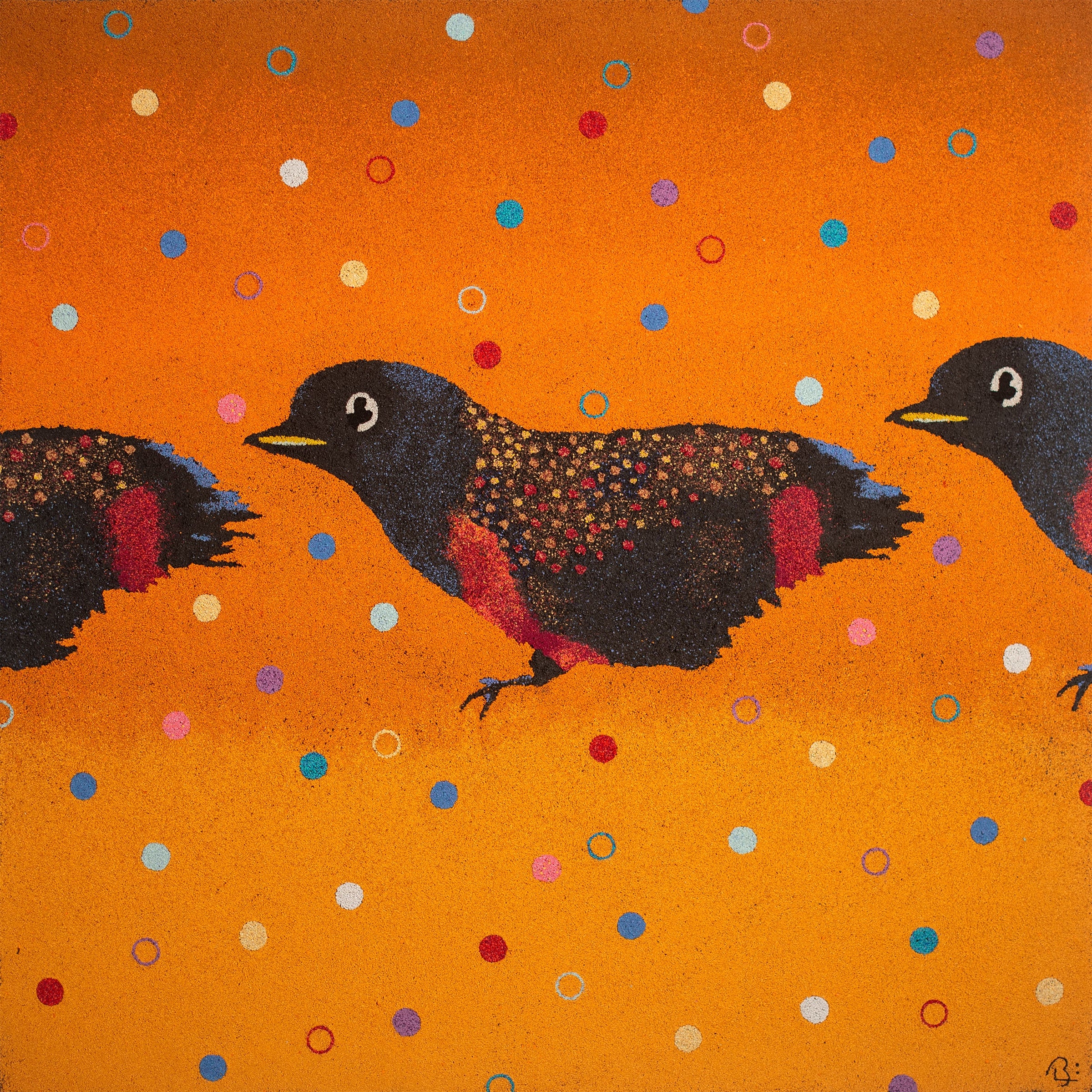 Nature-inspired orange polka dots abstract painting on canvas