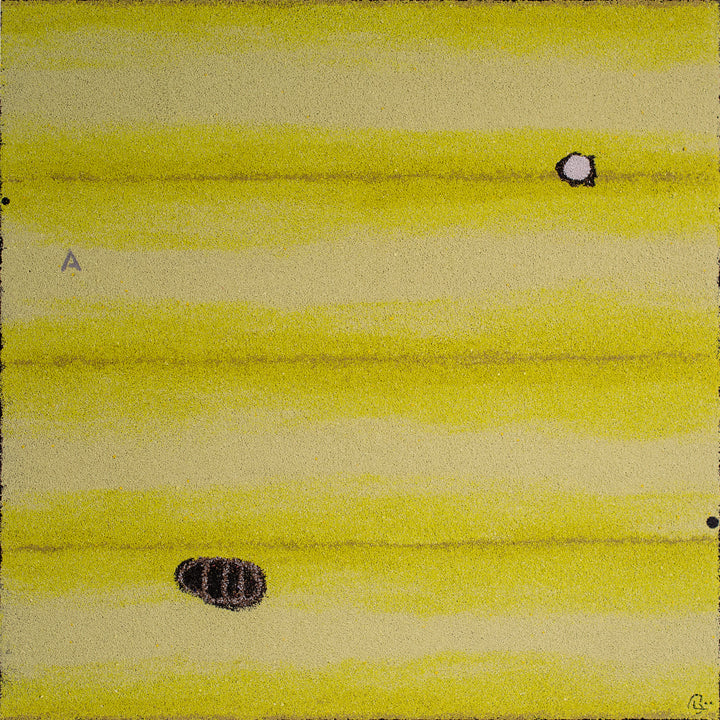 Bismuth Anode by Bob Landstrom, painting of green pigmented volcanic rock on canvas, featuring horizontal stripes.