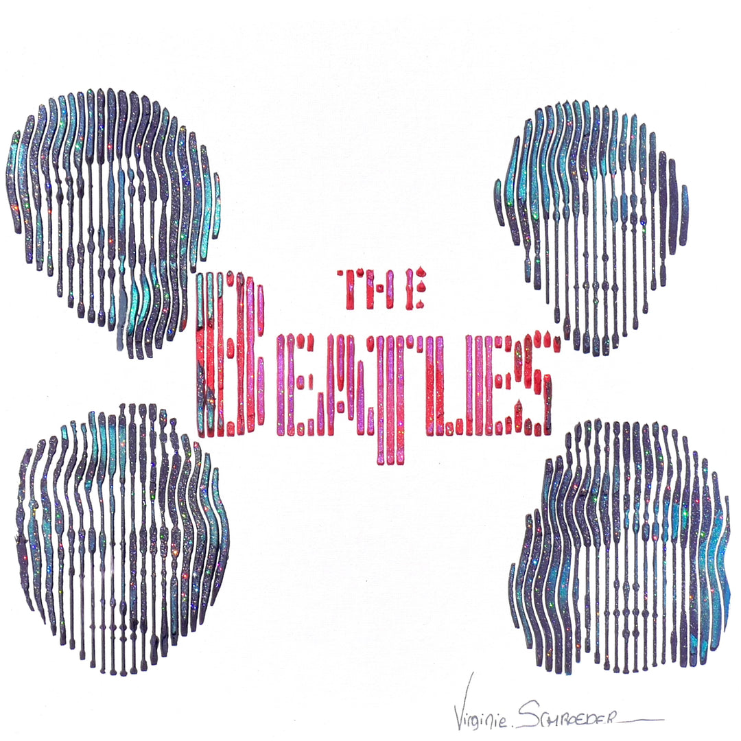 14"x14" acrylic and oil paint on canvas board image of the Beatles. 