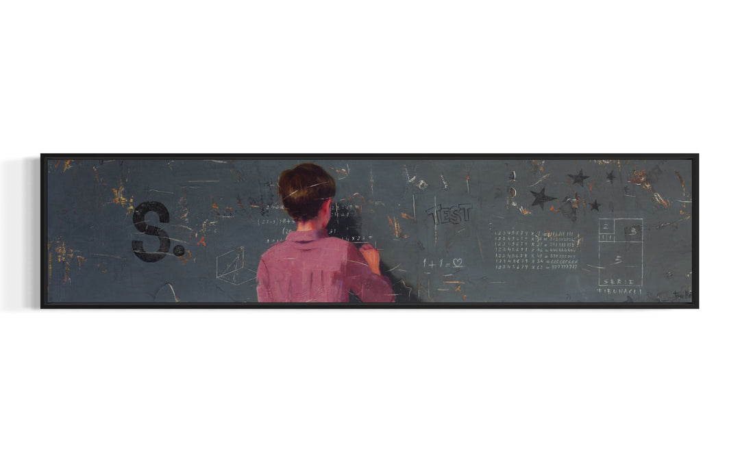 Fibonacci Series, artwork by Tomasa Martín. Oil and acrylic on wood. 8 by 35.5 by 1 inch.