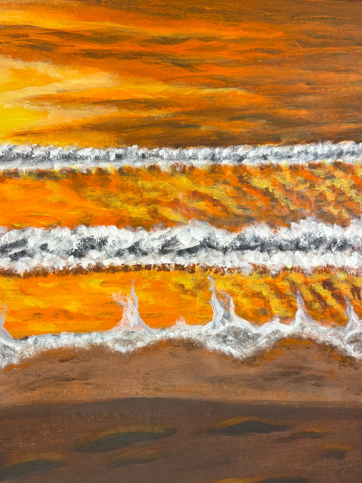 Sunset gradient man fishing ocean painting silhouette figurative orang and yellow