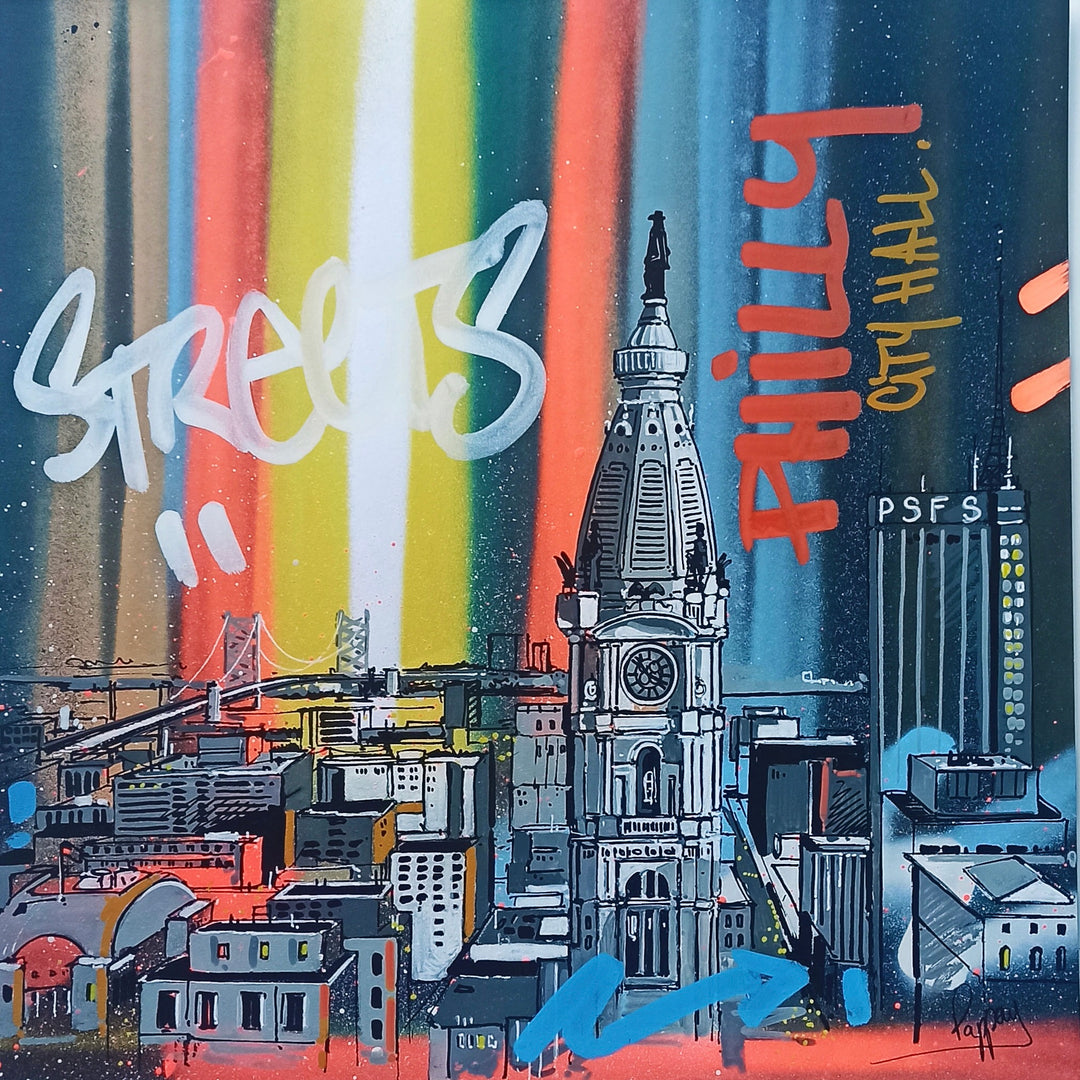 Philadelphia, Birds Eye View, Blue, Ombre, Philly, Graffiti, Spray Paint