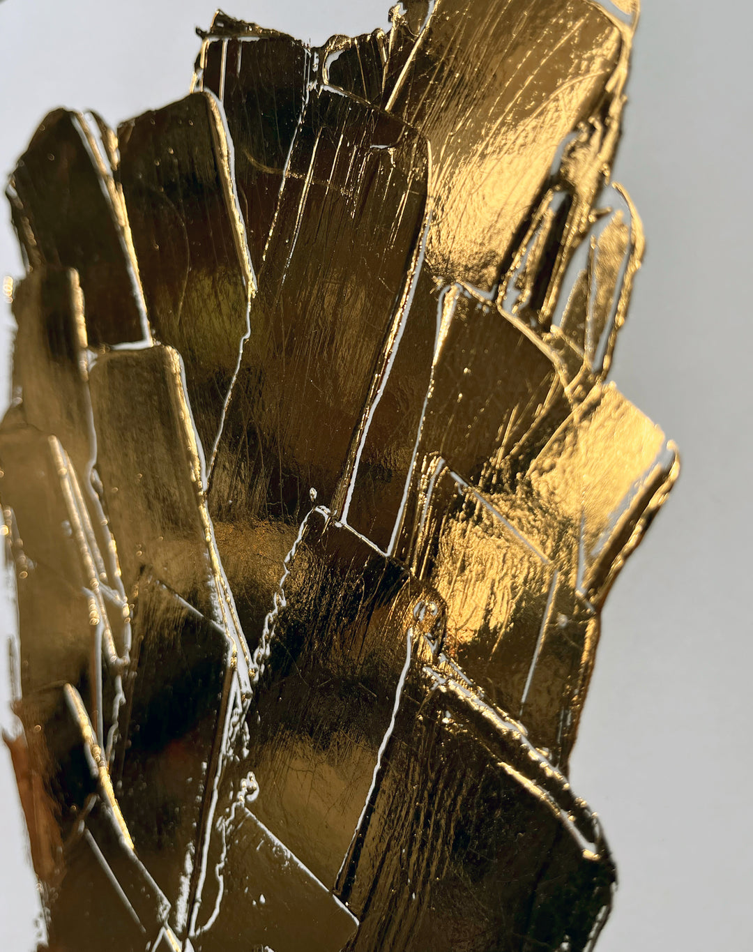 Golden Texture No. 395 by M. Clark, thick gold brush strokes on white background, gold foil artwork, abstract