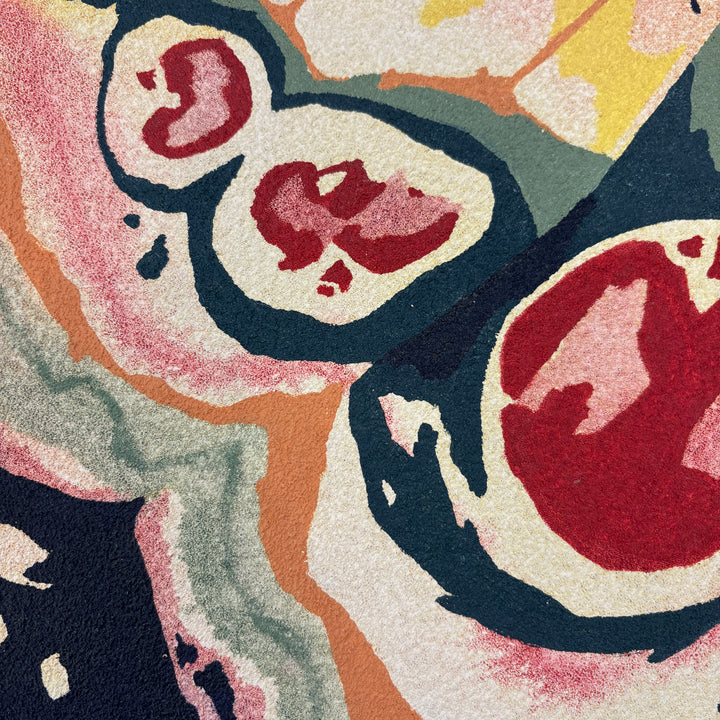close up detail butterfly wing organic shapes design nature in red green yellow and orange gradient opaque oil paint on pumice