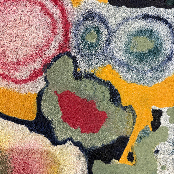 petri dish old bacteria science nature in gradient of oil paint in colors of green pink and yellow organic shapes blending and bleeding together in oil on pumice surface