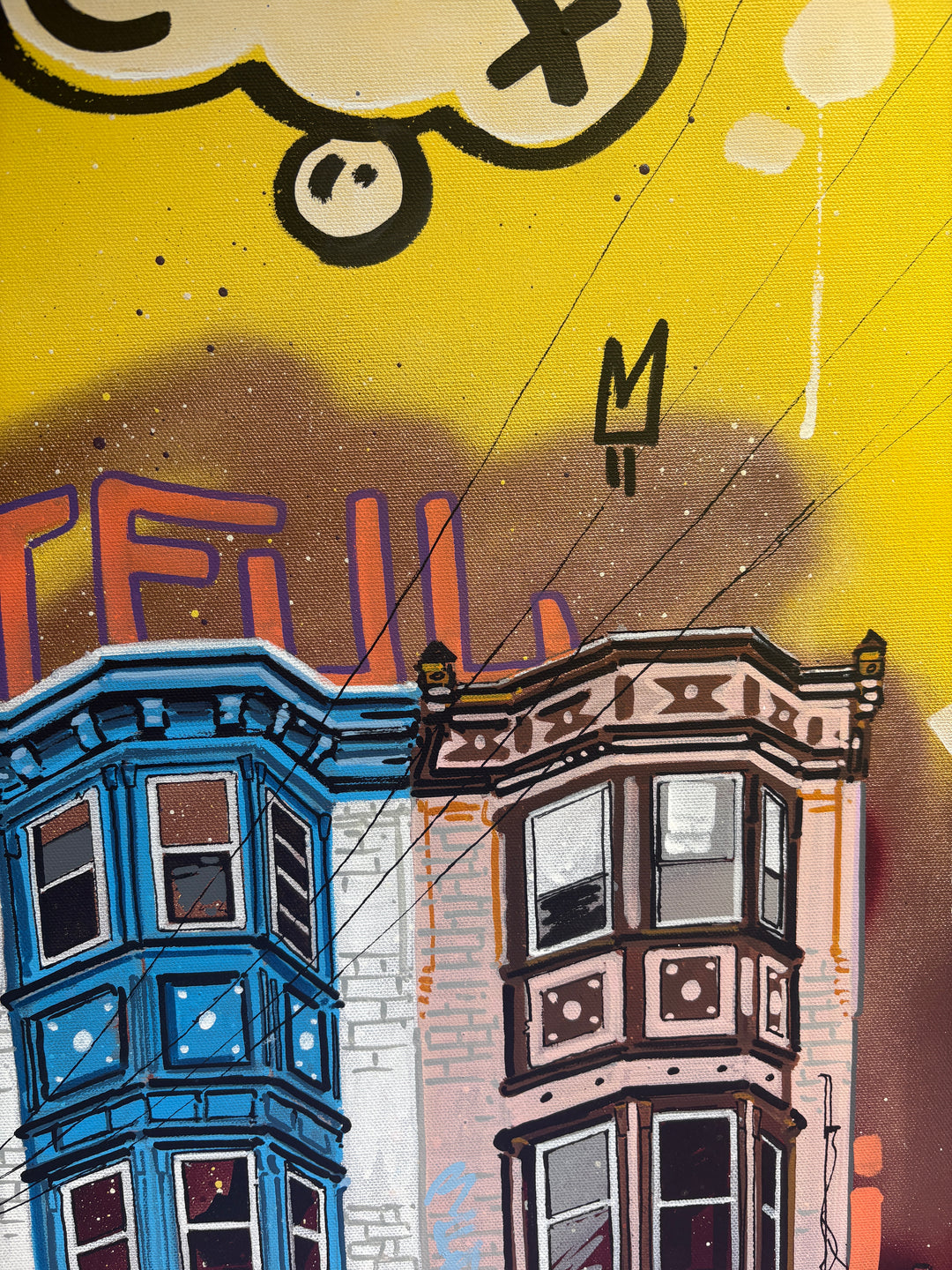 graffiti urban style illustration cartoon building philadelphia cityscape landscape graphic markers and acrylic in bright bold color 