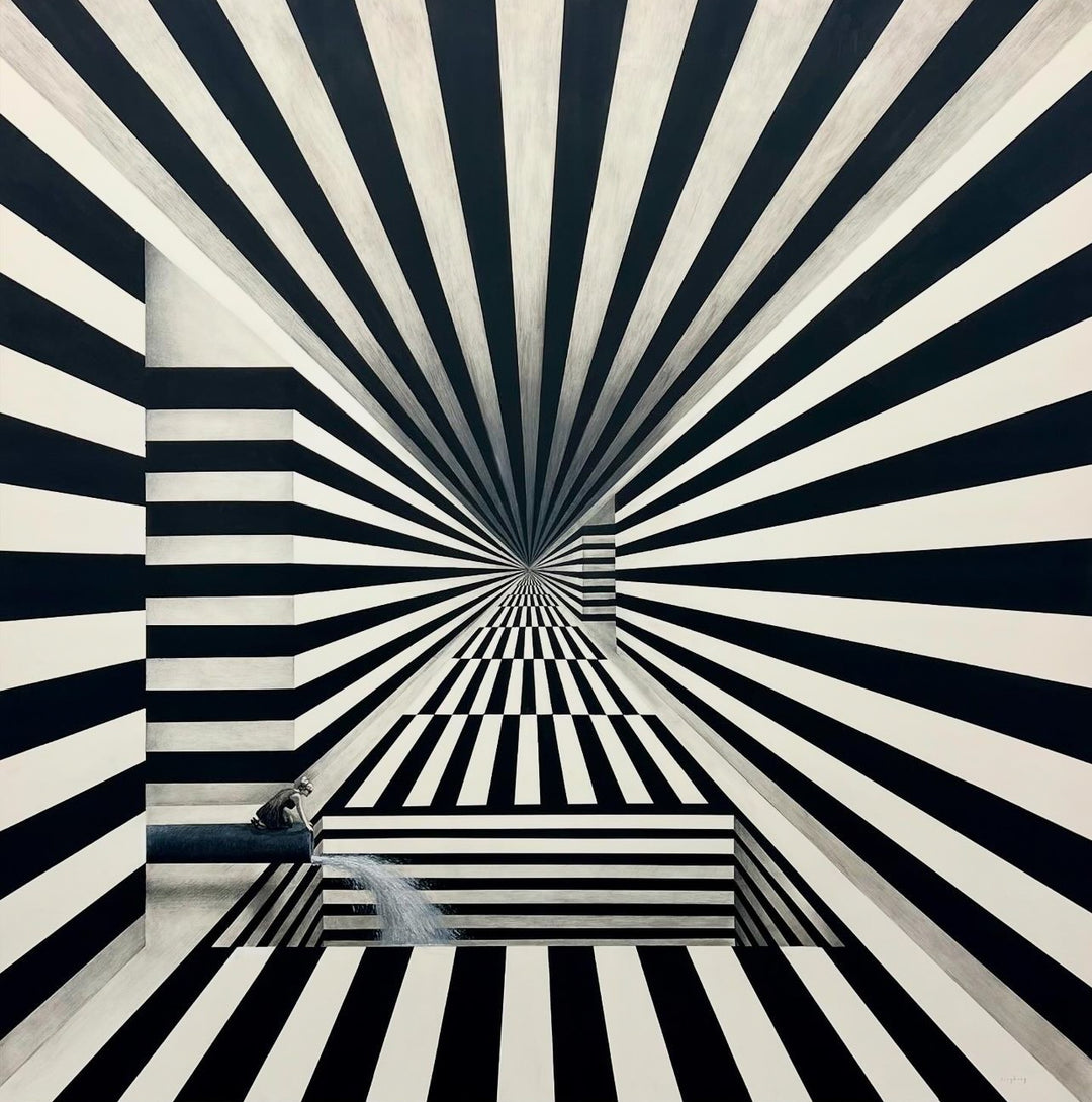 escher black and white prison infinite colored pencil 