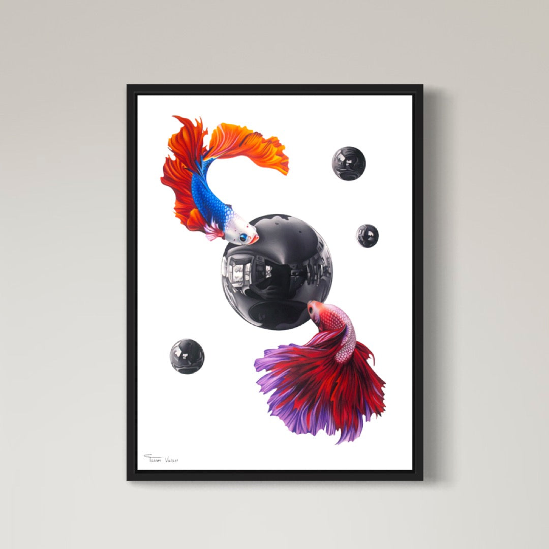 Photorealism, Photorealistic, Color Pencil, Pencil Drawing, Contemporary Art, Surrealism, Coy Fish, Purple, Blue, Orange