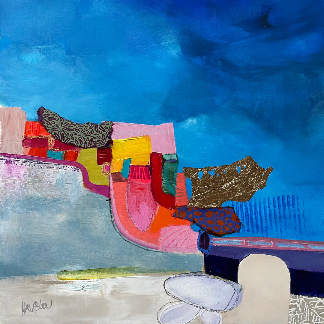 Ombre, Blue, Mixed Media, Collage, Abstract, Light Blue