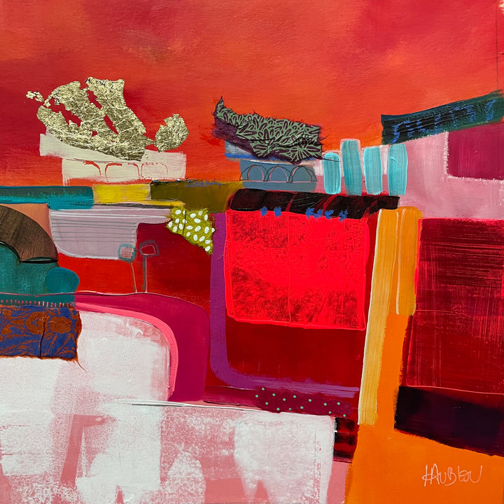 Landscape, Red, Orange, Mixed Media, Acrylic, abstract