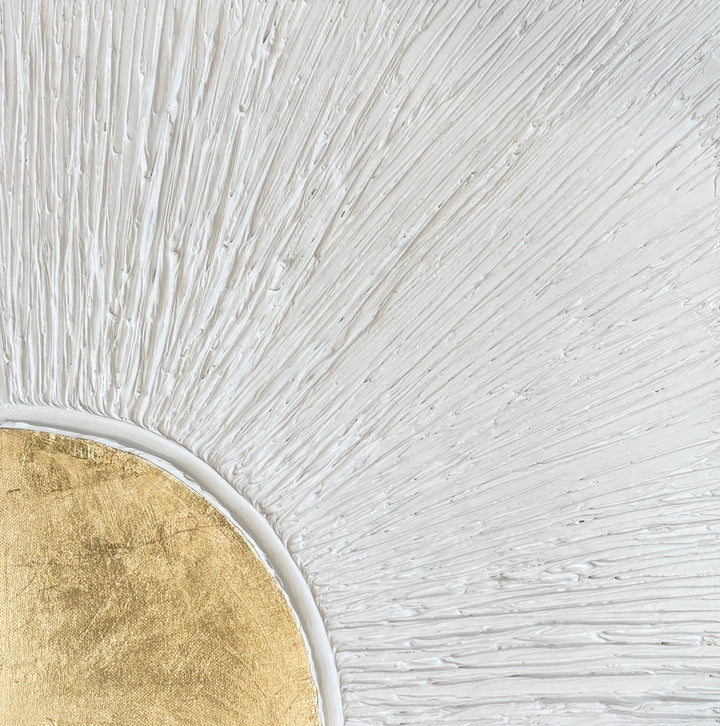 corner golden circle with textured white background rays in lines abstract minimal