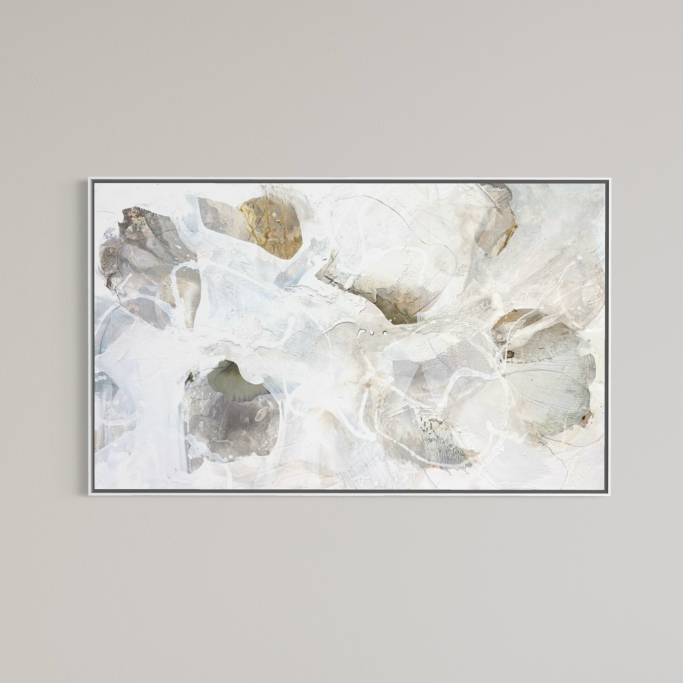 Mockup of "Summer Light 3" by Liz Barber shown in a thin frame against a neutral gray wall