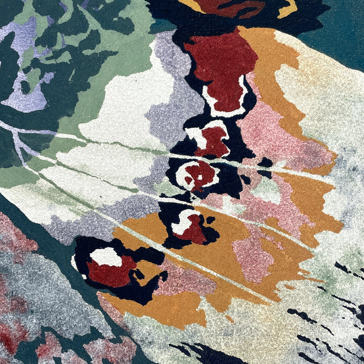 abstract patterned wing in red green and orange gradient line weight butterfly organic textured pumice