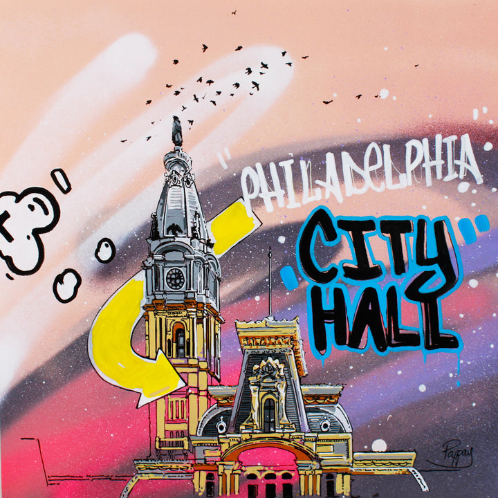 Philadelphia building urban graphic landscape graffiti marker style City hall center downtown philly skyscraper Love sculpture park skyline 