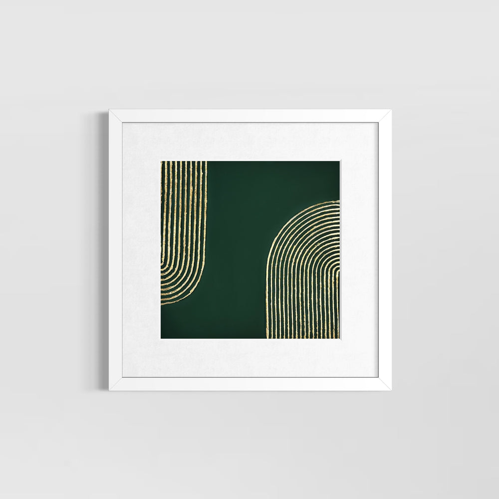 dark forest evergreen background matte with gold semi arches with lines vertical abstract minimal