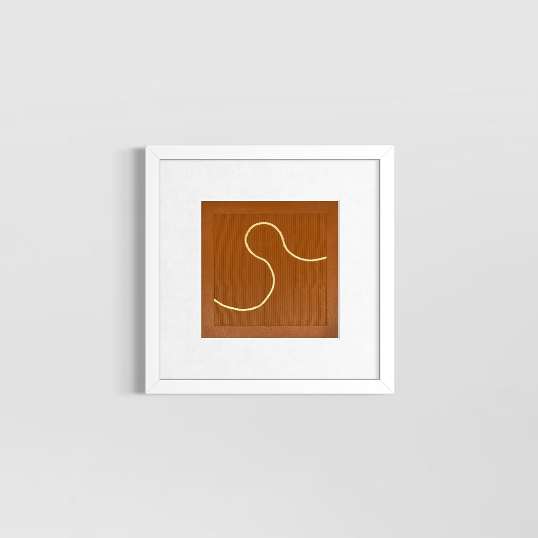 burnt orange striped background with minimal line organic in gold 