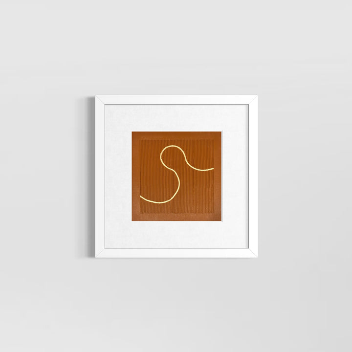 burnt orange striped background with minimal line organic in gold 