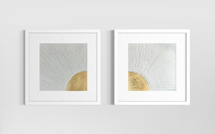 corner golden circle with textured white background rays in lines abstract minimal