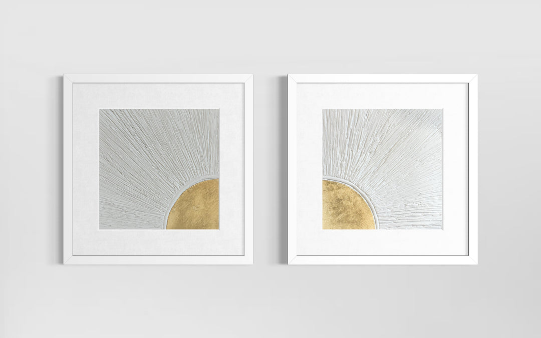 corner golden circle with textured white background rays in lines abstract minimal