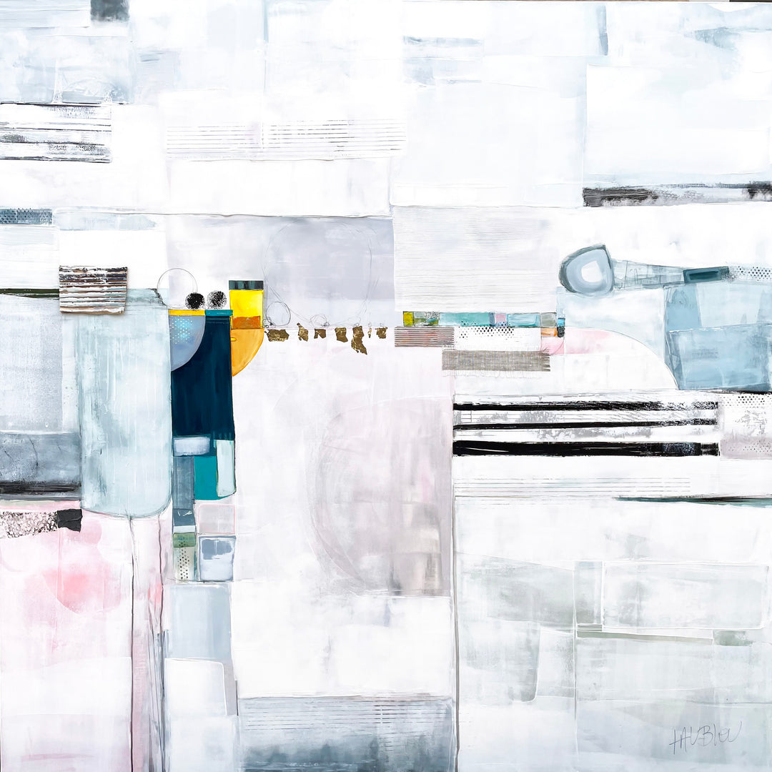 Lau Blou 48" x 48" Paradis blanc white abstract painting