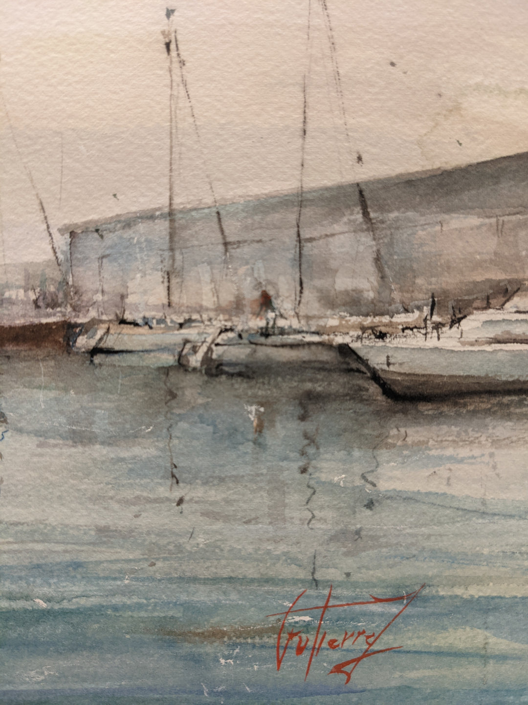 detail of Benjamin Franklin Bridge, artwork by Pierre Gutierrez. Watercolor on paper. 14 by 14 inches.