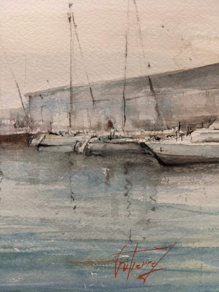 detail of Benjamin Franklin Bridge, artwork by Pierre Gutierrez. Watercolor on paper. 14 by 14 inches.