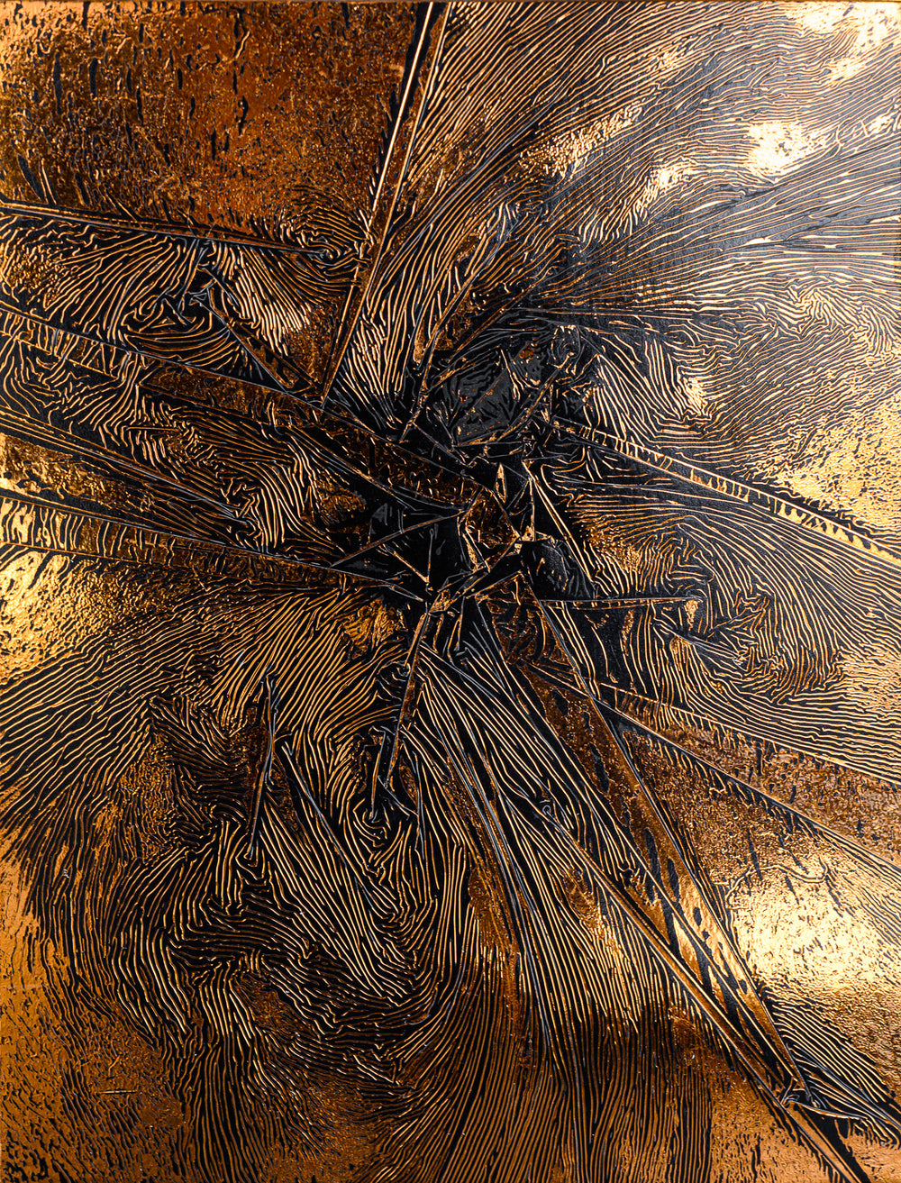 Copper Texture No. 25, artwork by M. Clark. Copper foil on illustration board mounted to sintra panel. 10.5 by 8 by 0.5 inches.