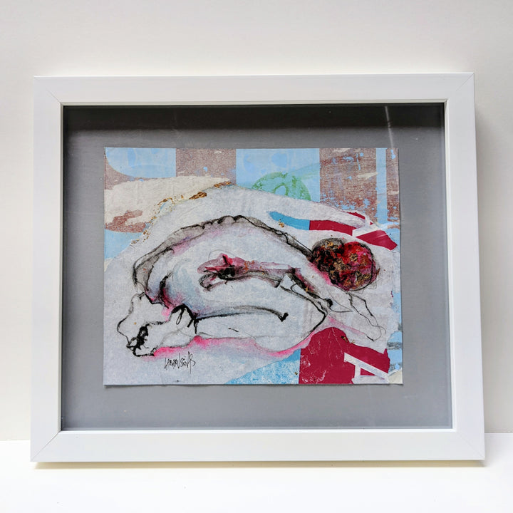 Esquisse V, artwork by Corinne Labarussias. Charcoal, watercolor, &amp; gold leaf on recycled paper. 15.5 by 18 inches.