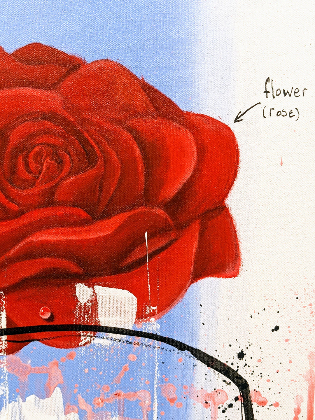 detail of Flower Shop, painting by Jan-Hein Arens. Acrylics, ink, and varnish on canvas. 39.4 by 39.4 inches.