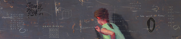Magic Durero, artwork by Tomasa Martín. Oil and acrylic on wood. 8 by 35.5 by 1 inch.