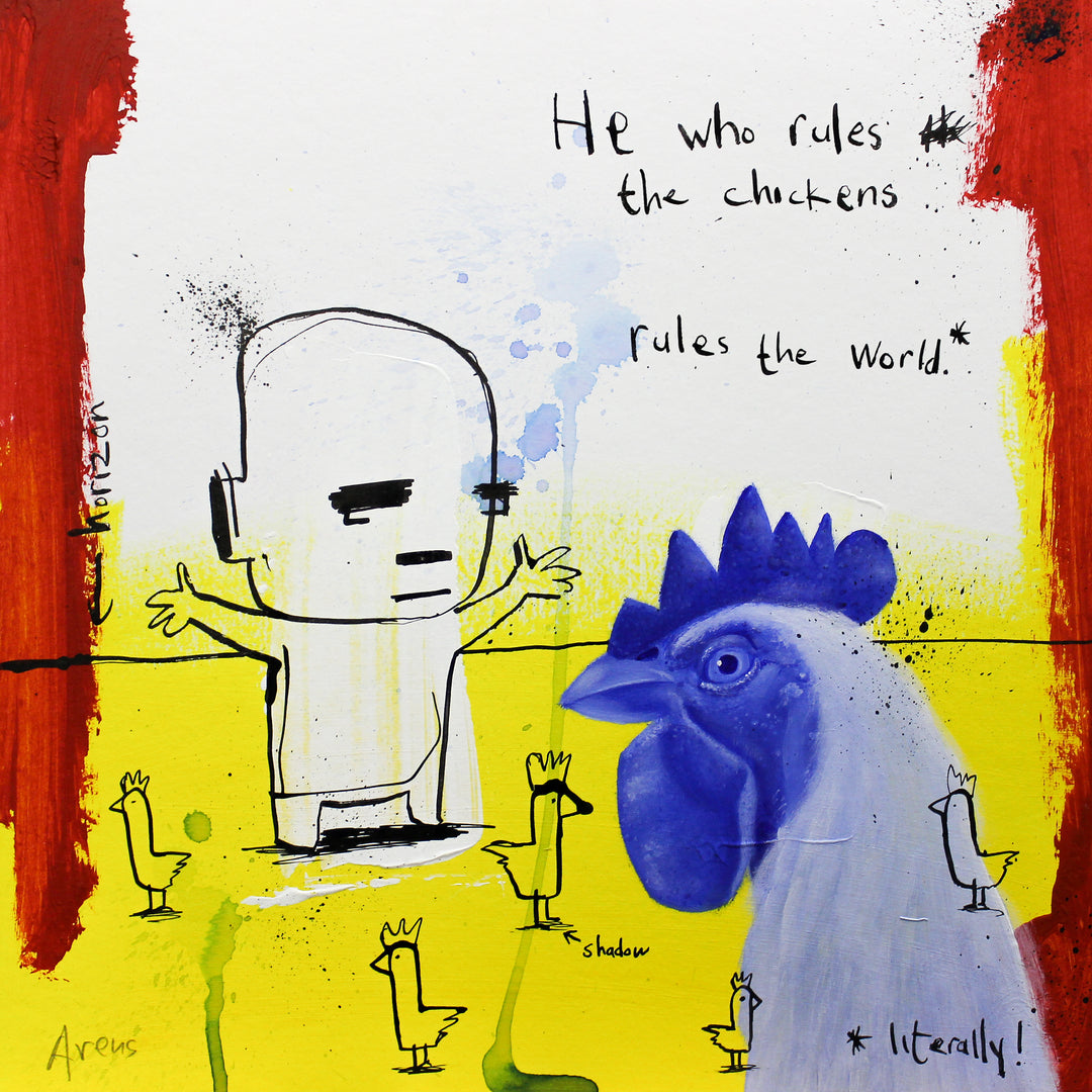 Chicken Rules, art by Jan-Hein Arens. Acrylic and ink on paper. 14 by 14 inches.